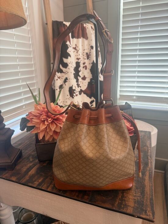 Celine Handbags - Celine Beige & Brown Canvas Bucket Shoulder Bag